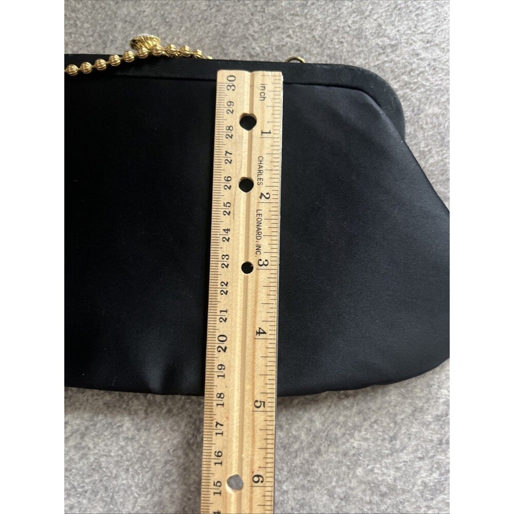 Satin Mother Of Pearl Evening Clutch Gold Bead Chain Strap Vtg Money Class Glam - Picture 9 of 11